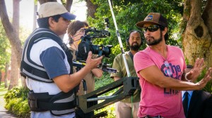 Filmmaker Alex Munoz at work directing a steadicam shot